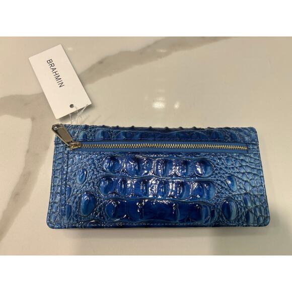 Brahmin Melbourne ADY Slim Bifold Leather Wallet cobalt potion Blue Metallic NWT - Picture 3 of 6